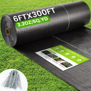 Rintea 4FTX300FT Weed Barrier Fabric, 3.2oz Landscape Fabric, Durable Weed Barrier Fabric Heavy Duty with 20 U-Shaped