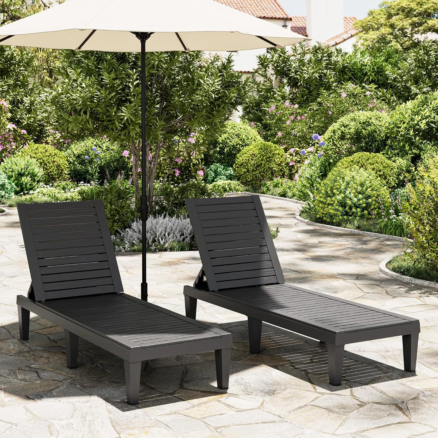 NBYSGO Outdoor Lounge Chairs Set of 2, 5-Position Adjustable Tanning Chairs with Wood Grain - Image 8