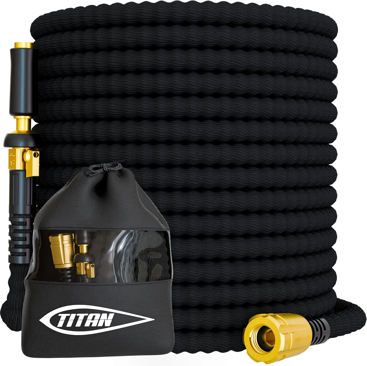 TITAN Flexible Garden Hose 100FT, Ultra Lightweight, Heavy Duty Water Hose with Brass Fittings & Jet Nozzle - Image 2