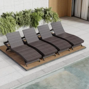 Nestl Chaise Lounge Chair Outdoor Set of 2, Wicker Patio Lounge Chair, Outdoor Lounge Chair with Reclining Backrest